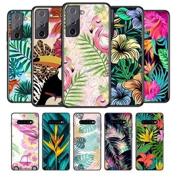 Tropical de Hojas de Flores de Suave Cubierta de color Negro Para Samsung Galaxy S21 S22 S20 FE Ultra S10 S10e Lite S9 Plus Pro caja del Teléfono Coque