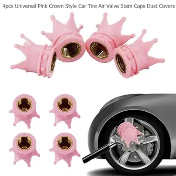 Universal 4Pcs Rosa Corona Casquillos de Aire de la Válvula de Cubiertas de Polvo De Neumático del Camión BikeBicycle Rueda Vástago de la Válvula de Aire de la Tapa del Coche Estilo Accesorios