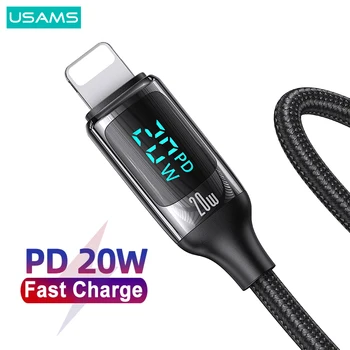 USAMS PD 20W Digital Cable de la Pantalla Para el iPhone de 14 Plus Pro Max velocidad del Rayo Cable de Carga de Datos Para 13 12 11 Mini Pro Max Xr XS