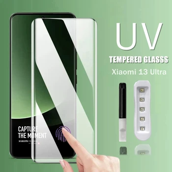 UV Completa de la Cubierta de Vidrio Para Xiaomi 12 12 11 13 Ultra Pro 13Lite Curva Protector de Pantalla Completa Pegamento Admite el Reconocimiento de huellas Dactilares