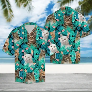 Verano Kawaii Gato Impreso en 3d Camisa Hawaiana Hombres, Mujeres y Ropa de Playa de Manga Corta Blusa de Chico Casual Hombres Vocación Solapa de la Camisa