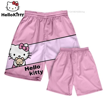 Verano Sanrio Hello Kitty Pantalones Cortos De Los Hombres Las Mujeres Pierden Oversize De Playa Casual Pantalón Y2k Moda Estética Lindos Pantalones Cortos De Ciclismo Femenino