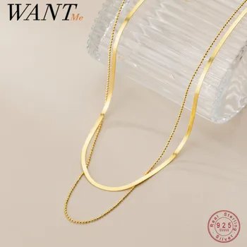 WANTME de la Plata Esterlina 925 Bohemio de la Doble Serpiente del Hueso Brillante Perla Collar de Cadena de las Mujeres de la Moda de Oro Fino Partido de la Joyería de Regalo